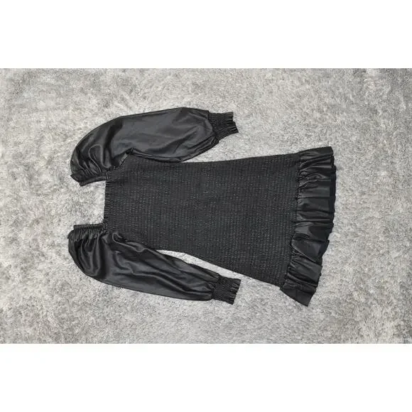 7 For All Mankind Black Shift Dress XS - Polyurethane Solid Square Neck - Picture 3 of 7